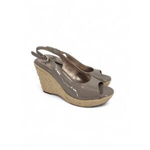 Sofft Balin Taupe‎ Patent Espadrille Wedges Size 8 | Chic Summer Heels